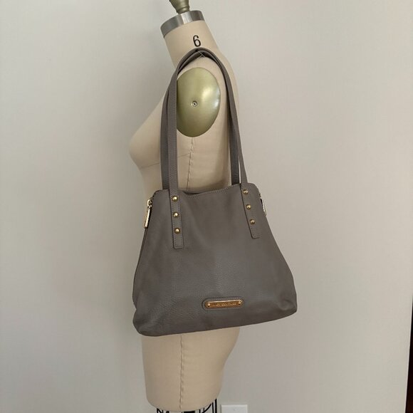Juicy Couture Gray Leather Shoulder Bag Zipper on Sides Purse - Picture 1 of 13